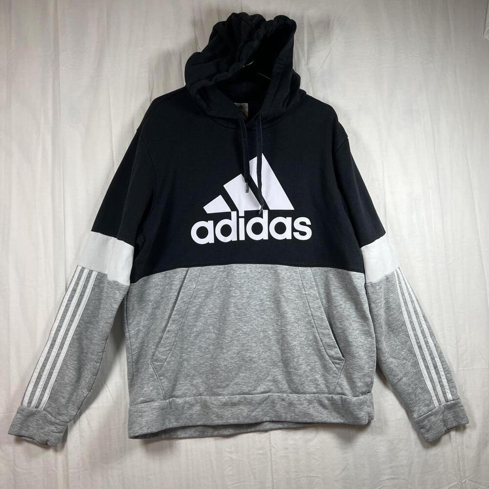 Adidas black and grey hoodie with white stripes size XL